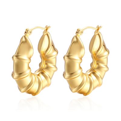 Light Luxury Fashion Stainless Steel Hollow Earrings Trendy Fashion Women's 18K Gold Bamboo Titanium Steel Earrings