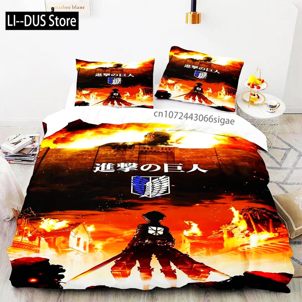 Anime Attack On Titan Logo Bedding Set Boys Girls Twin Queen King Size Duvet Cover Pillowcase Bed Boys Adult Home Textileextile