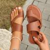 Large size set of toes with flat bottom cool slippers round head outer wear color matching beach women's shoes
