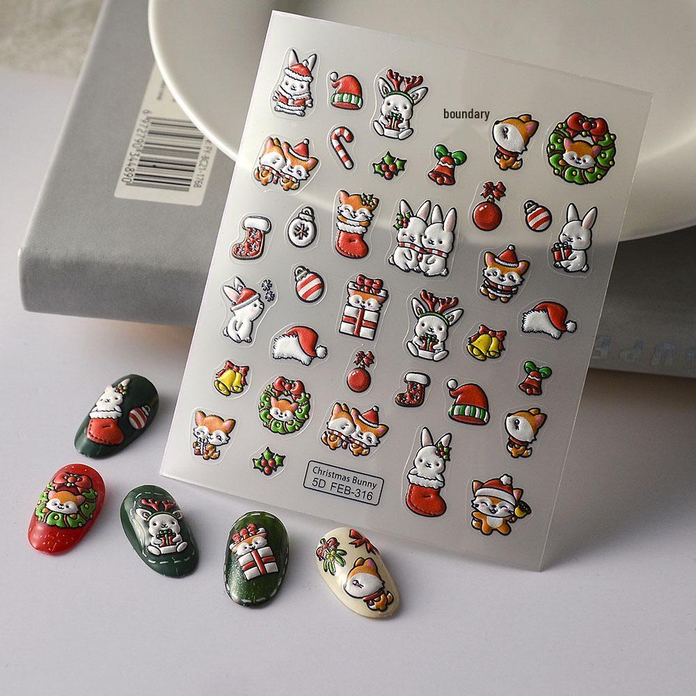 Xiaohongshu's Internet-Famous 5D Cow Print Embossed Nail Art Stickers - Durable Black & White Cartoon Design
