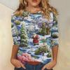 3/4 Sleeve Shirts For Women Print Christmas Tees Blouses Casual Plus Size Basic Tops Pullover