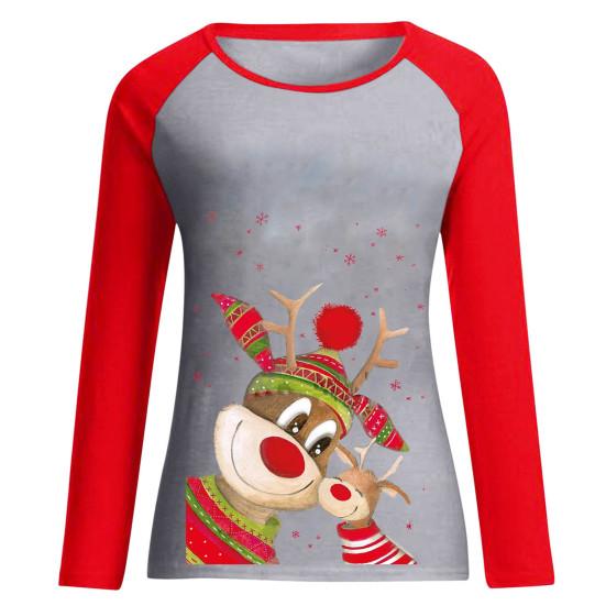 Chemisier femme noël cerf couleur bloc automne dessin animé cerf manches longues