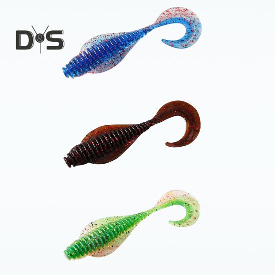 8 Stück 8 cm/3,7 g weicher Wurmköder mit lockigem Schwanz, bunter Kunstköder, Salzwasser-/Süßwasser-/Barsch-/Schlangenkopfforellen-Angelzubehör