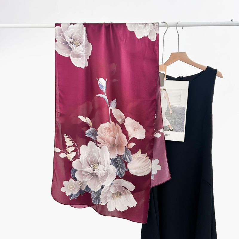 Spring and Autumn New 100 Mulberry Silk Long Scarf Women's Elegant Atmospheric Silk Shawl Versatile High-end Silk Scarf