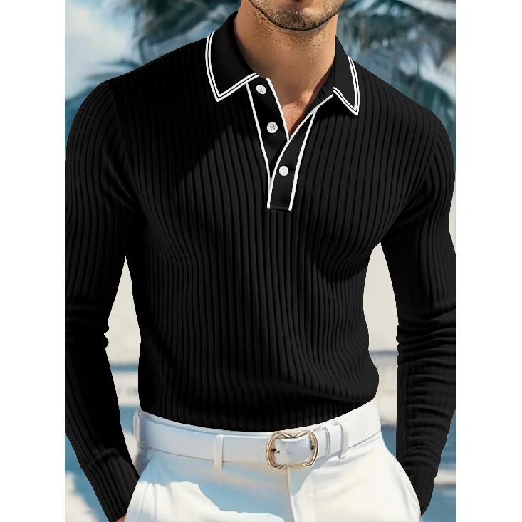 Best-selling men s long-sleeve polo shirt S чёрный