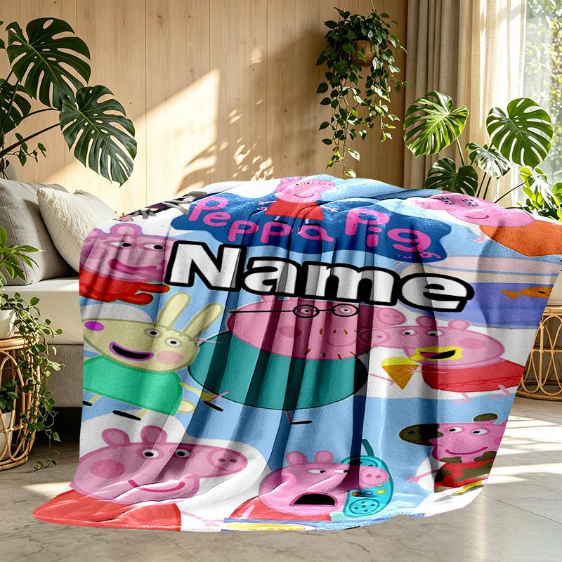 Custom Name Personalized Peppa Pig Print Blankets, Home Decor, Bedroom, Sofa, Camping, Couch, Gifts for Birthday Christmas