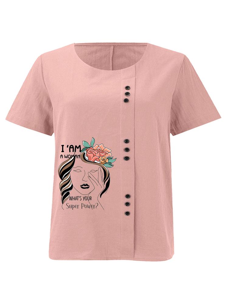 Women s Fashion Ladies  Pattern Print Shot Sleeve T-shirt Loose Cotton Shirt Casual Loose Summer Blouse Tops Plus Size S