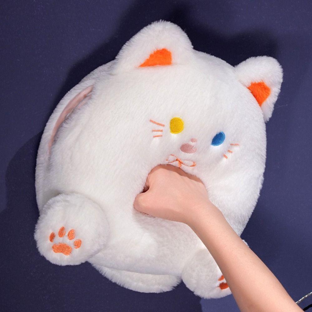 Smile White Cat Plush Pillow PP Cotton Black Cat Plush Doll  Birthday Christmas