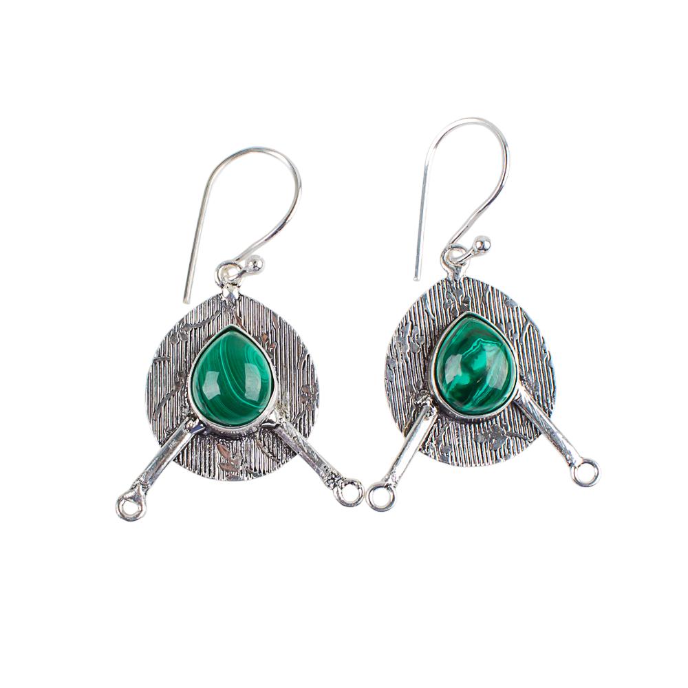 Rare Malachite Gemstone 925 Sterling Silver Jewelry Handmade Hook Earrings 1.86" EE-78-18