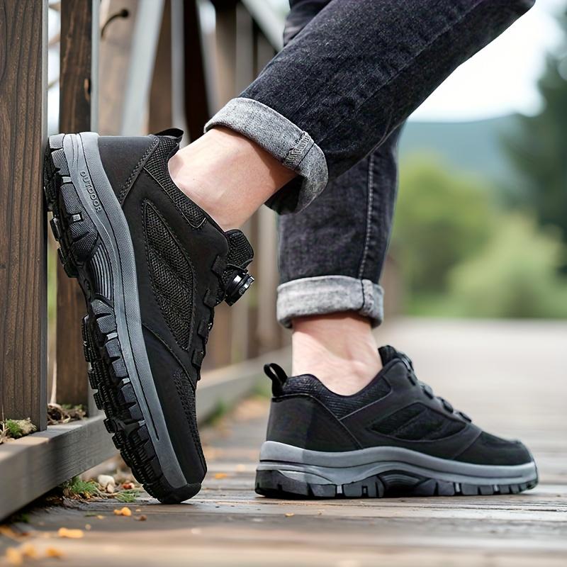 Hiking Shoes - No-Tie Rotating Buckle Closure, Slip-Resistant TPR Outsole, Lightweight Trekking Shoes for Camping - Breathable PU/Fabric Upper
