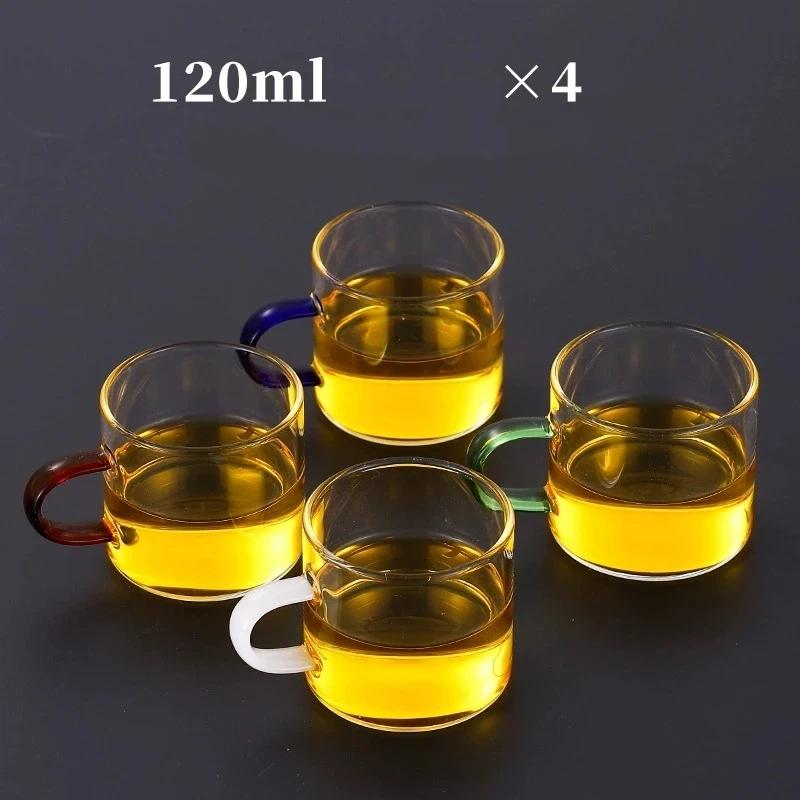 120ml Colorful Handle Glass Tea Cup with Handle – Heat Resistant High Borosilicate Water Cup