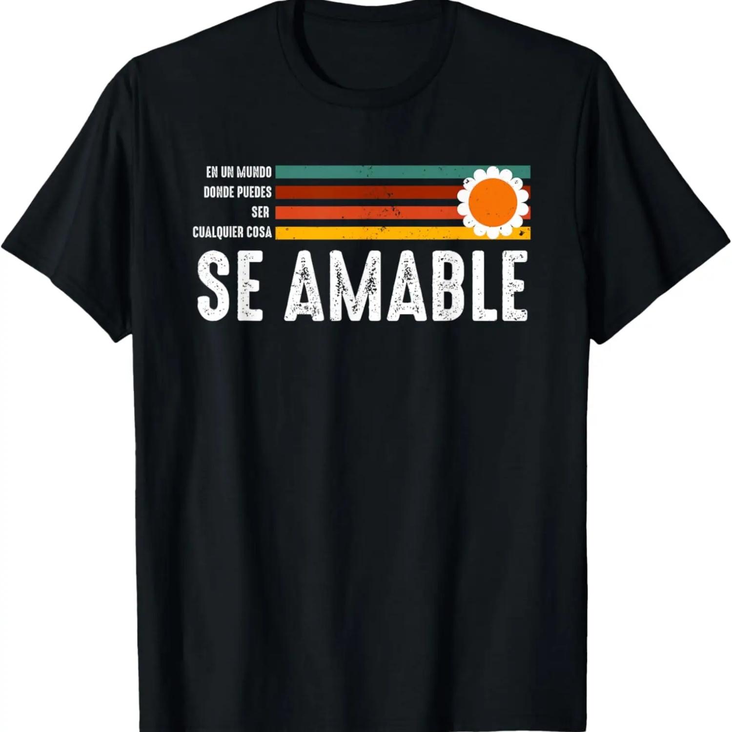 Se Amable Be Kind In Spanish Vintage Retro Peace Flower T-Shirt S