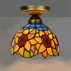 European Stained Glass Ceiling Light - Handcrafted Floral Rose Mosaic, Antique 8Inch Wide Flush Mount for Dining Room/Library