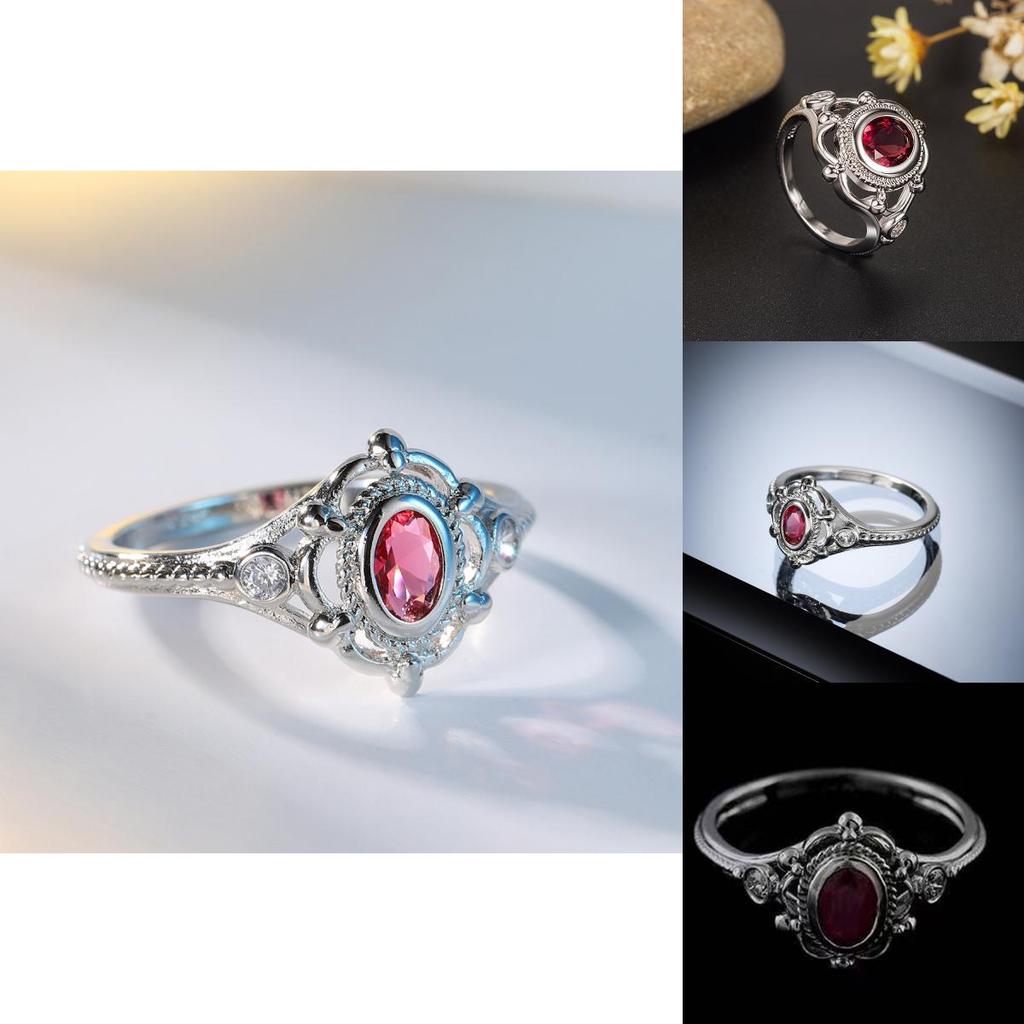 Exquisite Red Ruby Embedded Thai Silver Black Engagement Ring For Women Stylish Sizes 6 To 10