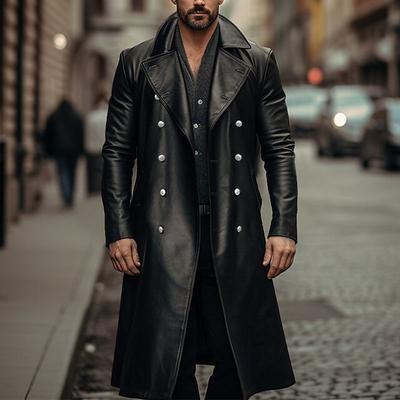 Autumn and Winter European and American Large-size Long Leather Trench Coat Men's Double-breasted Leather Outer Suit Leather Coat Men