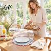 Heat Proof Mats for Dining 2Pcs Round Plaid Fabric Placemats Scalloped Tableware Coasters Resistant Plate Washable Place Table Tea Party
