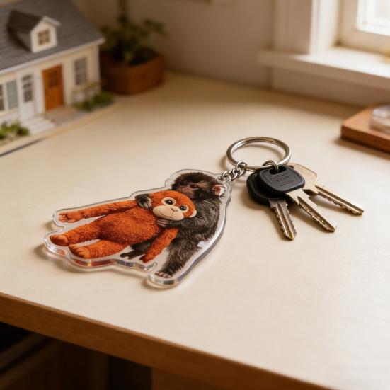 6Pcs Keychain Pendant I Love Protect Punch Monkey Charm Key Chain Easy to Carry Key Organizer Backpack Bag Accessories