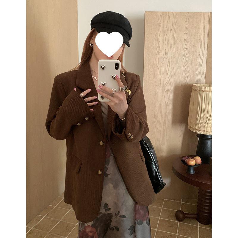 

Женский ретро вельветовый пиджак Meillard с длинным рукавом, маленький размер, коллекция ранняя осень 2025 M (95-105 Jin) коричневый