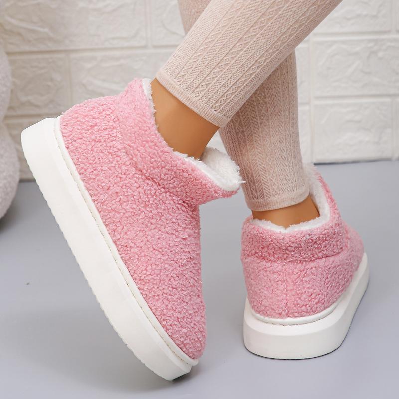 Neue modische Schneestiefel mit runder Spitze und eleganter Plateausohle aus Wildleder für den Winter, flach, verschleißfest, weiche Sohle und samtige Damenschuhe