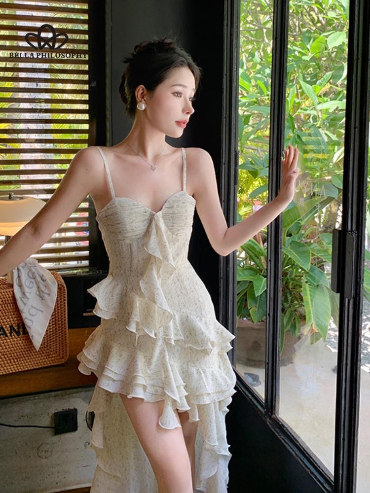Elegant Ruffles Maxi Dress Summer Sexy Straps Sleeveless Ruched Evening  Party Dresses for Women Holiday Beach Club Outfits  buy the best products  in the Ayzeze online store