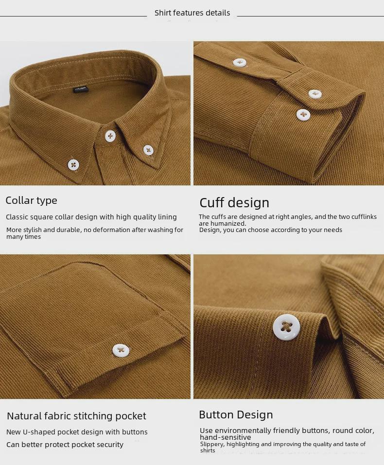 Pánská manšestrová košile s dlouhým rukávem - Ležérní svislé pruhy pro středního věku a starší