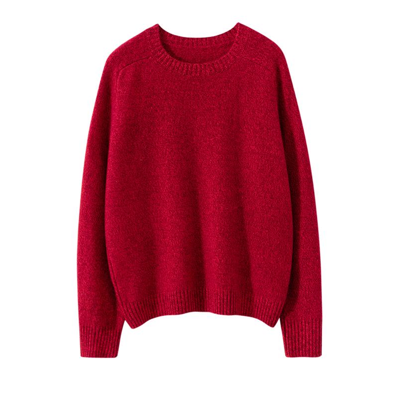 Women's Thickened Cashmere Sweater - Autumn/Winter Heather Yarn Round Neck Knitwear, Lazy Style, Solid Color Base Layer Top