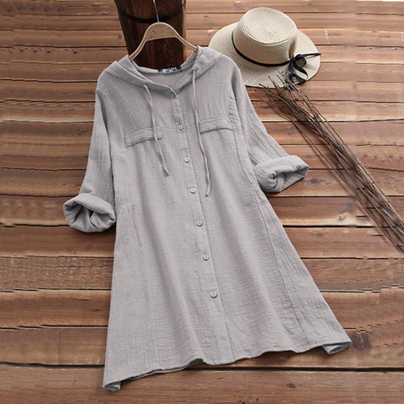 

Блузка женская на завязках хлопок лен однотонная шапка свободная с капюшоном и длинными рукавами кардиган рубашка XXXXL светло-серый