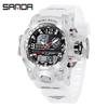 SANDA Women's Trendy LED Dual Display Waterproof Watch with Hourly Chime