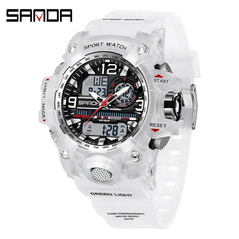 SANDA Women's Trendy LED Dual Display Waterproof Watch with Hourly Chime