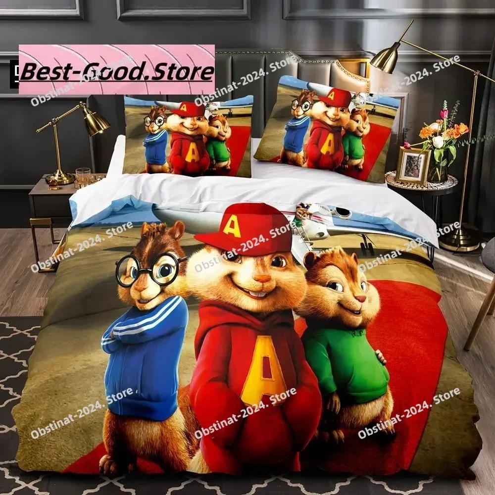 3D Kreslený C-Chipmunk A-Alvin Ložní Sada Tištěná Ložní Sada s Povlakem na Polštář Přikrývka na Postel Jednolůžko Dvoulůžko Queen Super King Size