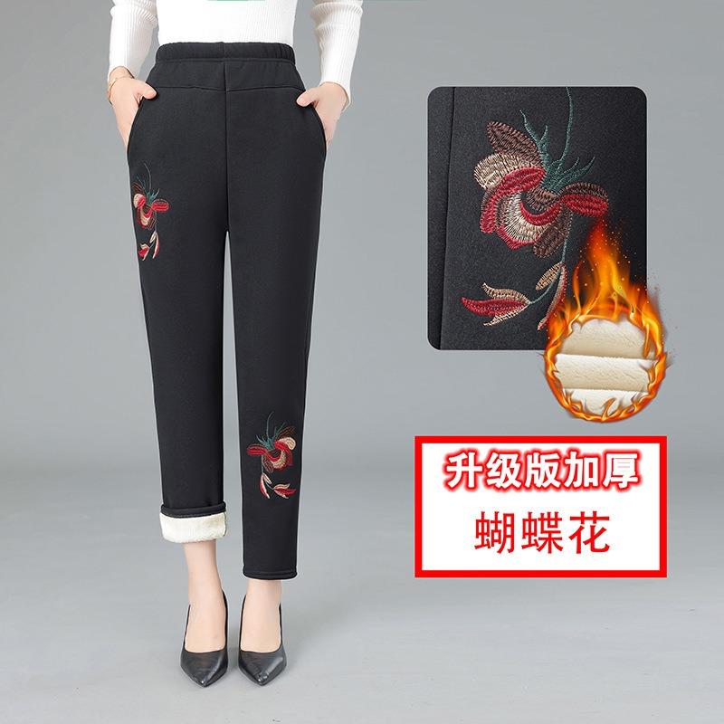 

Пожилые женщины среднего возраста зимние бархатные утолщенные брюки из овечьей шерсти с хлопковым утеплителем для мамы, большие размеры, высокая посадка, брюки для бабушки 5XL (recommended 150-82.5kg)