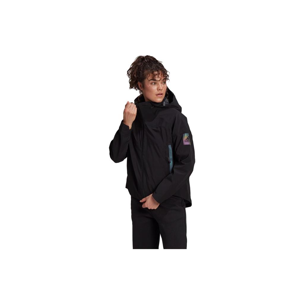 Adidas Waterproof Windbreaker Raincoat With Hood And Long Sleeves Women Jackets Black GP7851