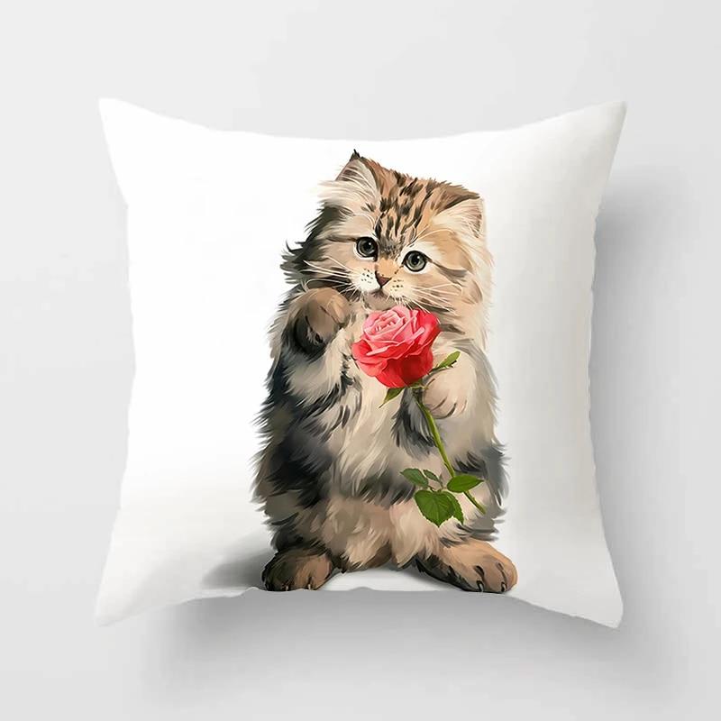 Cute Cat Print Polyester Cushion Cover 45x45 Throw Pillow Case For Sofa Car Home Decorative Pillowcase Pillow Cover