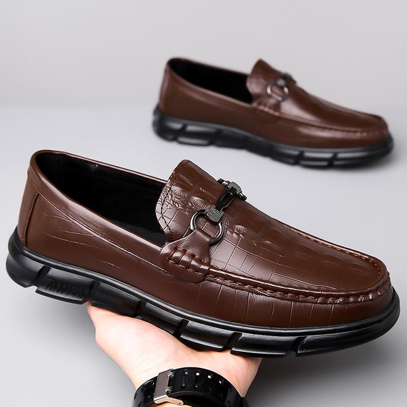 

Мужские туфли Doudou, модные 2025, осень, узор крокодила, натуральная кожа, мужские кожаные туфли, универсальные туфли-слипоны, тренд корейской версии 44 светло-коричневого