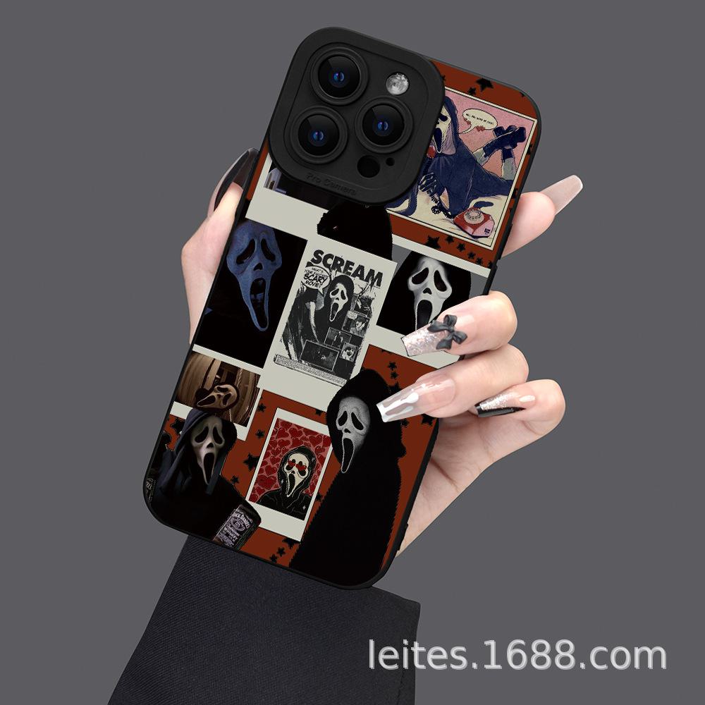 

Универсальный защитный чехол от падений для Apple iPhone 15 с рисунком лица привидения из журнала и защитой линз. iPhone 15 Pro Max чёрный