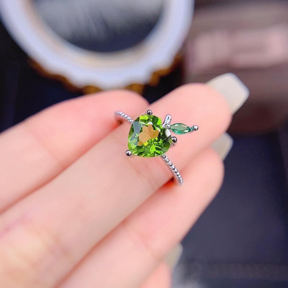 Natural Looking Peridot Open Ring with Heart Apple Design Trendy Women Accessories