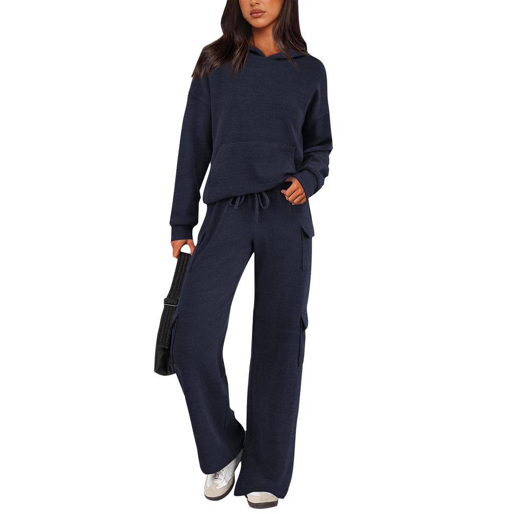Women's 2 Piece Short Sleeve Sweatshirt Pants Set With Pockets Casual Sportswear