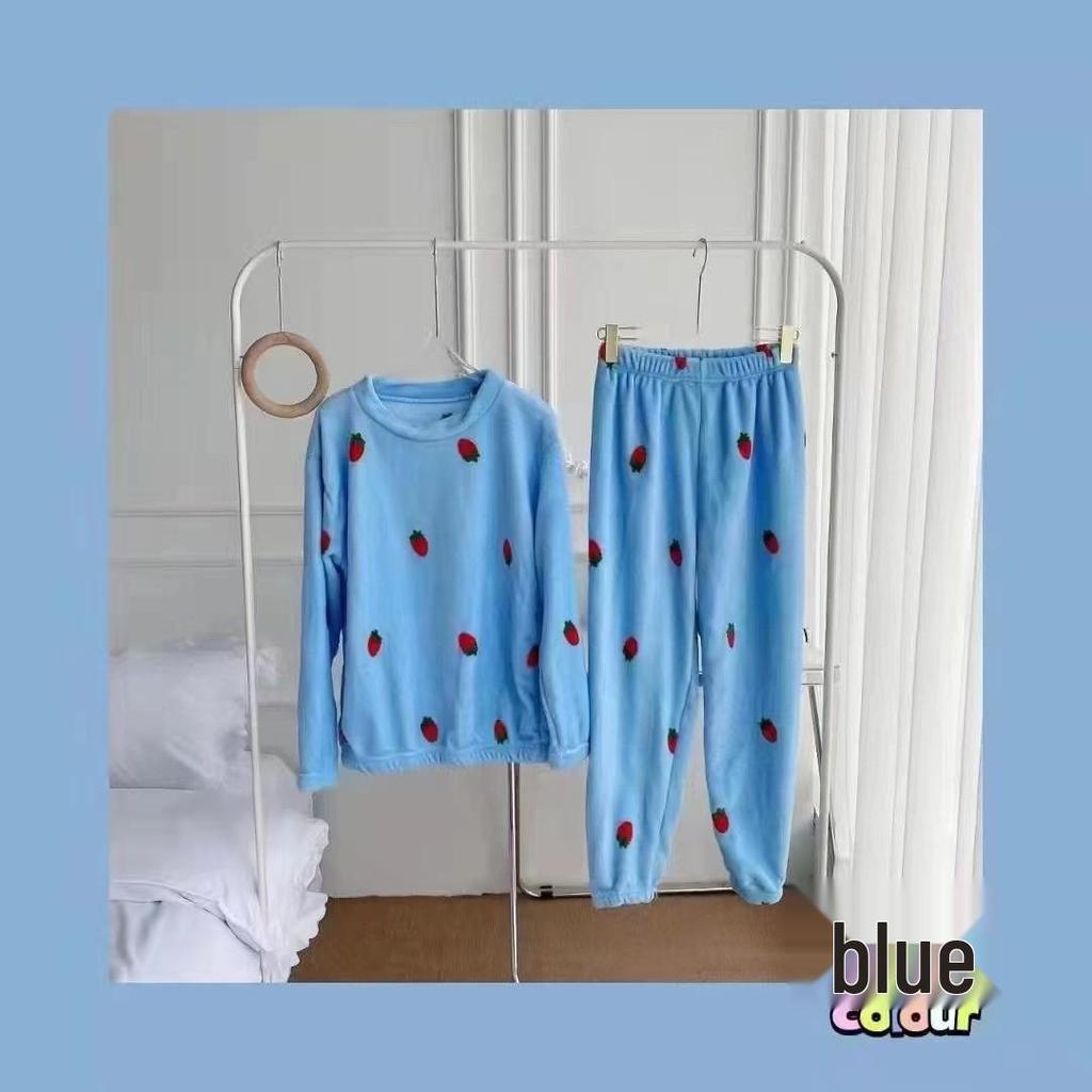 Damen Dickes Flanell Korallenfleece Pyjama Set - Niedlicher Langer Cardigan Homewear für Herbst und Winter