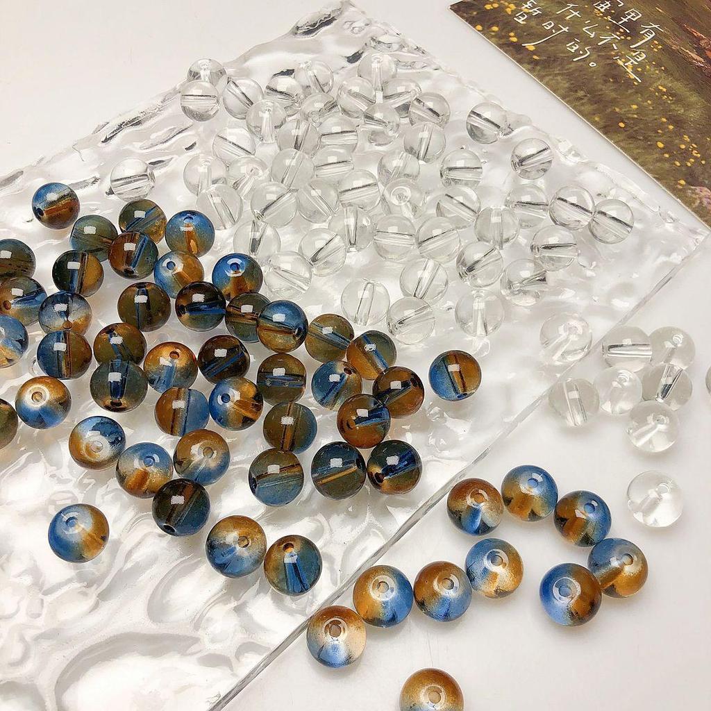20pcs Transparent Lapis Blue and Orange Color Block Round Beads for DIY Earrings Jewelry Making