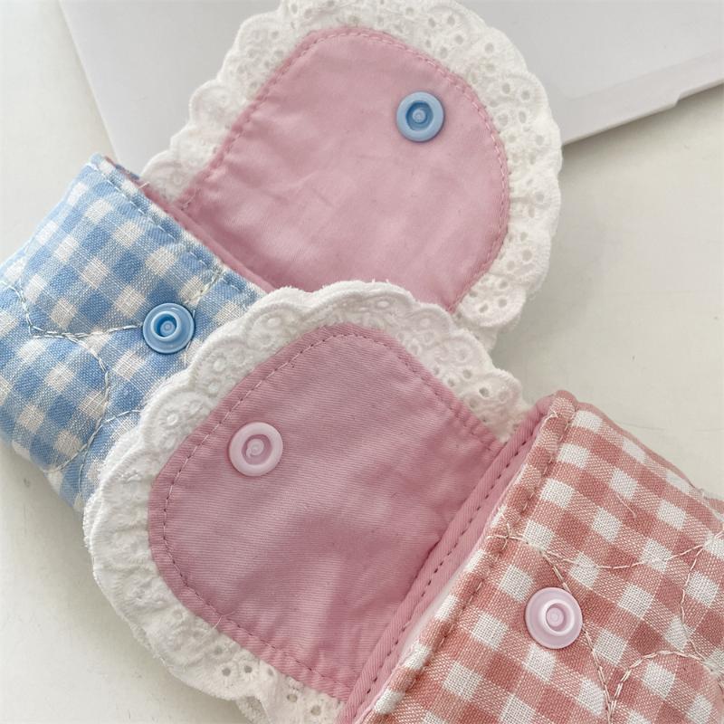 Mini Cute Sweet Lace Floral Coin Purse  Pink Blue Plaid Headphone Protective Case Girls Portable Small Storage Bag