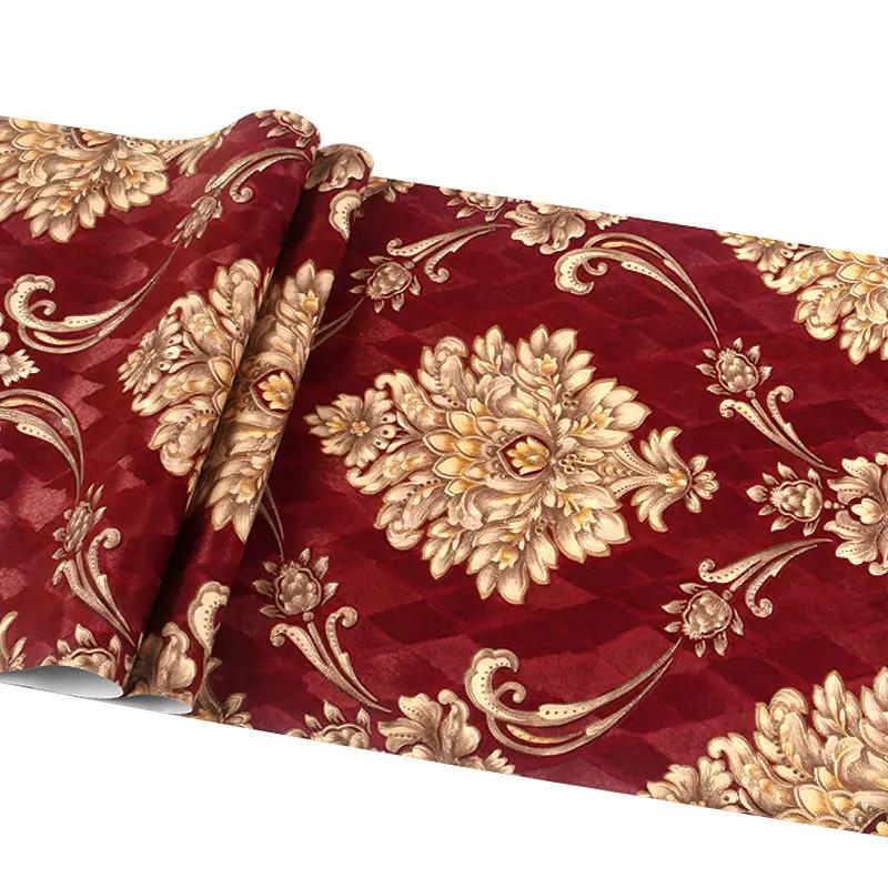 Europäischer Stil Blau Damaskus 3D PVC Geprägte Tapete Luxuriöses Schlafzimmer Wohnzimmer Gestreifte Vinyl Wandpapier Floral papel de pared 0. 53x9.5m beige