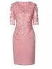 Abendkleid in Übergröße, himmelblau, mit Spitzenpatchwork, Fünf-Ärmel, für Damen
