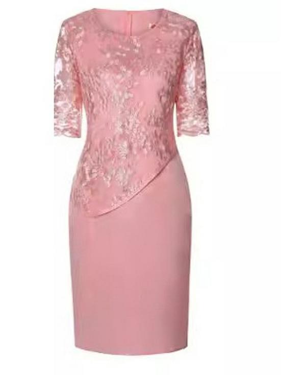 Abendkleid in Übergröße, himmelblau, mit Spitzenpatchwork, Fünf-Ärmel, für Damen