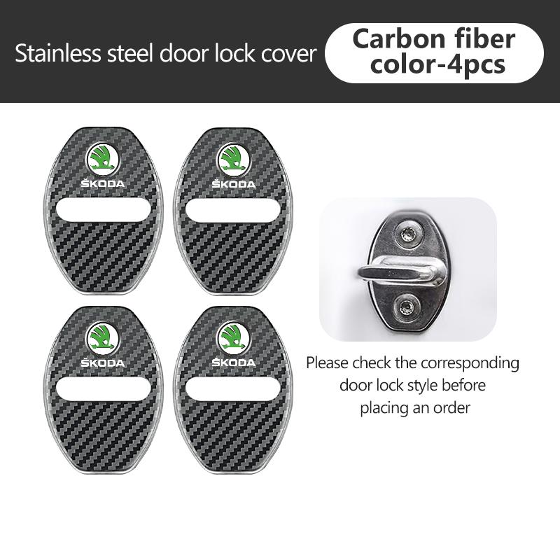 AAAJF1 4Pcs Car Door Lock Covers Auto Decorative Accessories For Skoda Kodiaq Fabia Kamiq Karoq Octavia 2 3 Rapid Scala
