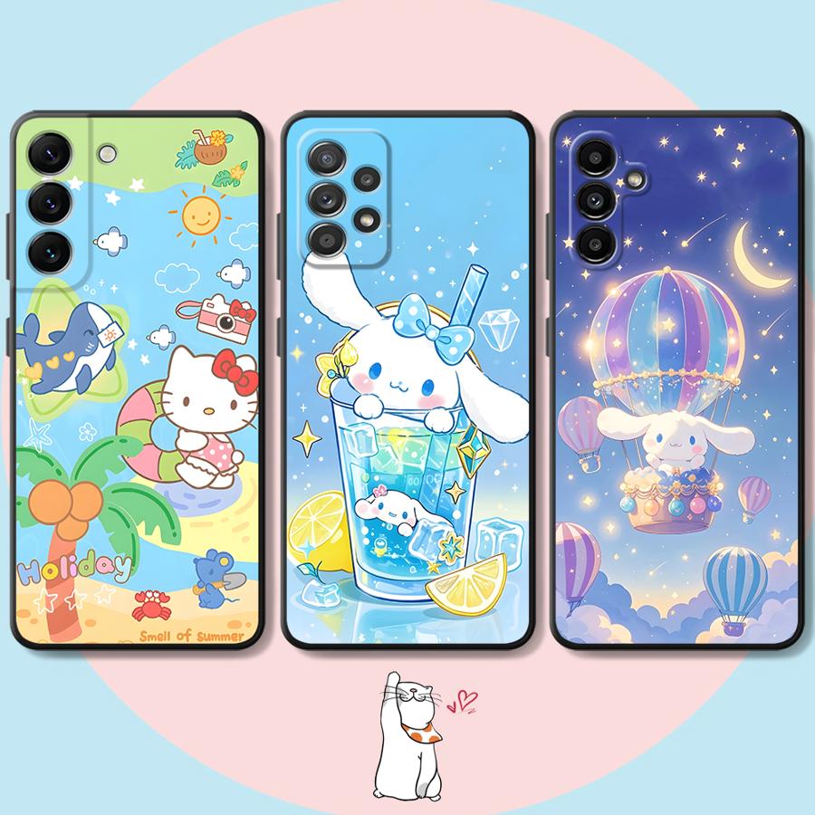 Sanrio Hello Kitty And Cinnamon Roll Case for Samsung Galaxy A05 A04 A30 A15 A03 A50 A40 A16 A70 A06 A10 A12 A20 A13 Black Soft