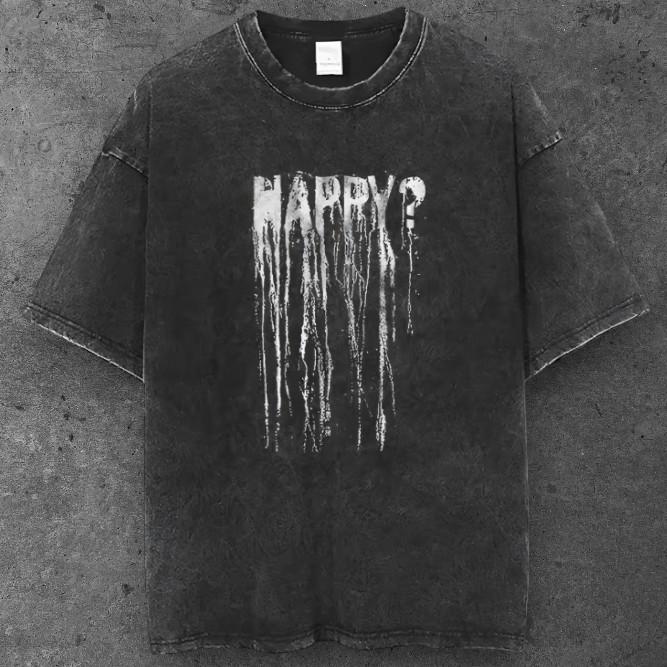 Unisex Distressed Happy Drip Text Oversized T Shirt Black Punk Gothic S-2XL S разноцветный
