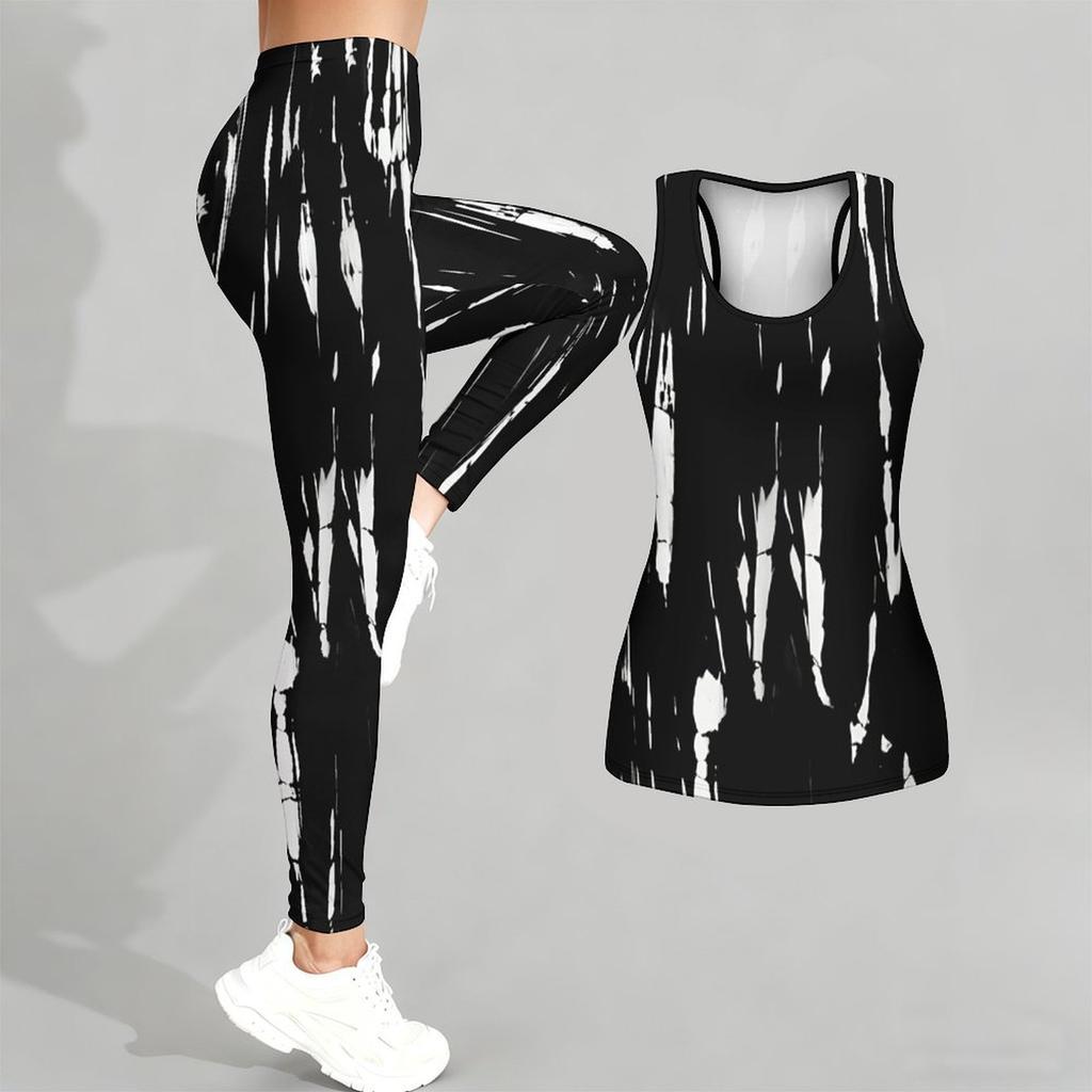 Completo Yoga da Donna con Stampa Geometrica e Graffiti Moda Leggings Allenamento Fitness Sportivo Set Yoga Casual Tuta Sportiva