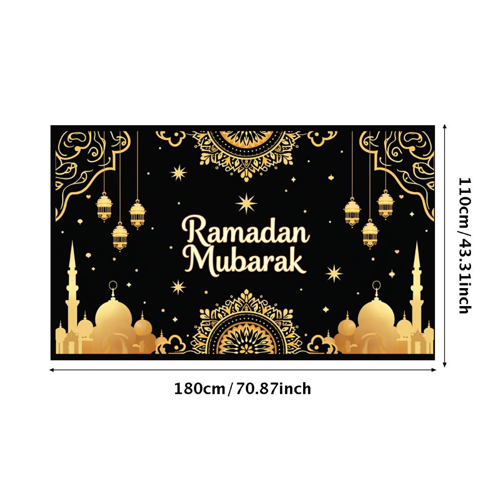 Ramadan Mubarak Banner Backdrop Lanterns Crescent Stars Mosque Party Celebration Ramadan Kareem Photography Decorations Props