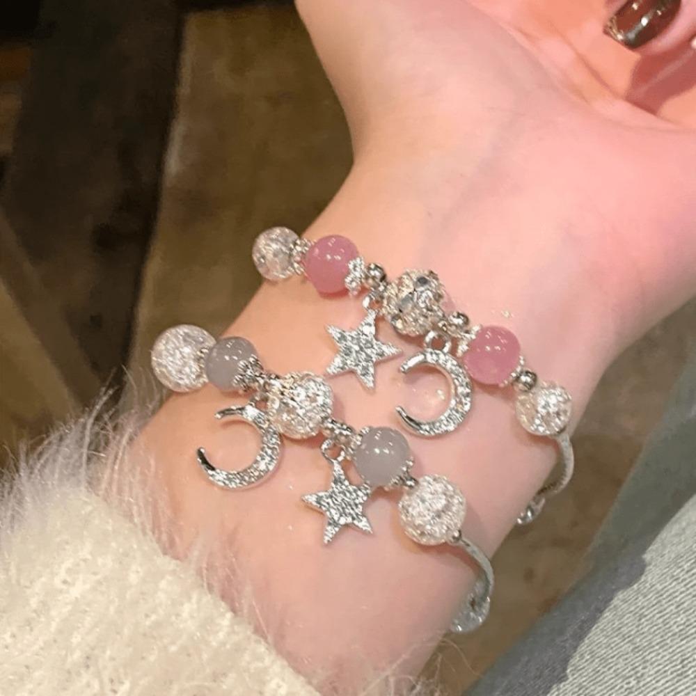 1 Piece of Glass Bead Bracelet, Female Bracelet, Best Friend Bracelet, Star Moon Set Imitation Zircon Pendant Bracelet - A Gift for Best Friends