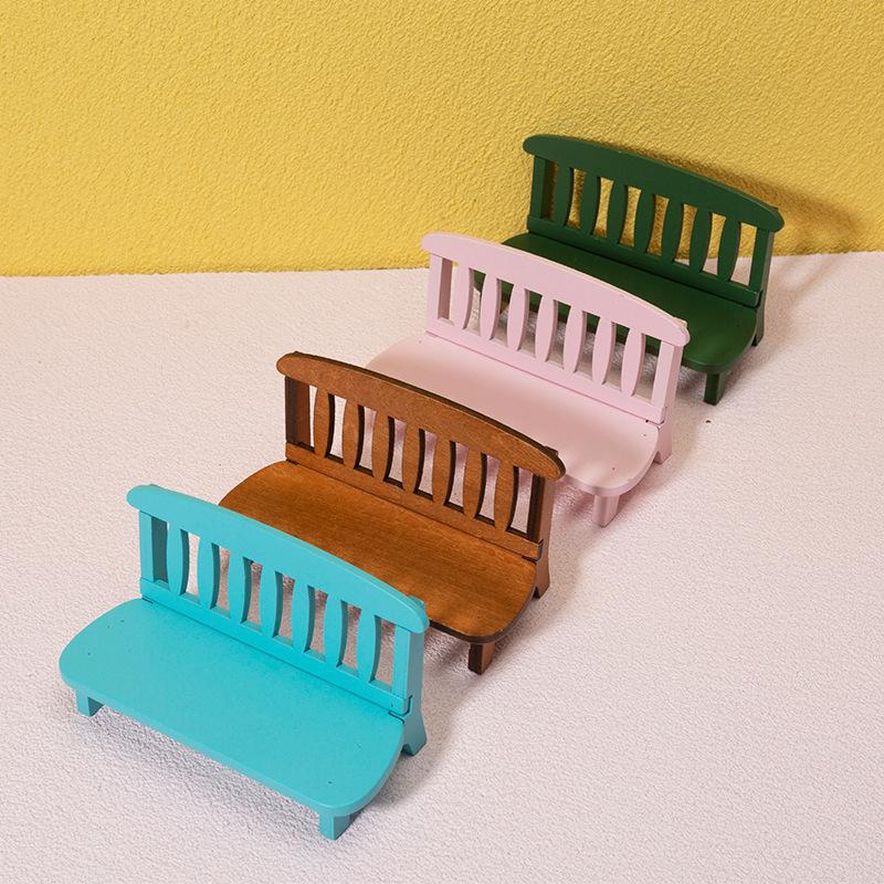 New Mini Wooden Garden Bench Miniature Doll House Backrest Bench Ornament Retro Miniature Landscape Garden Bench Furniture Decor